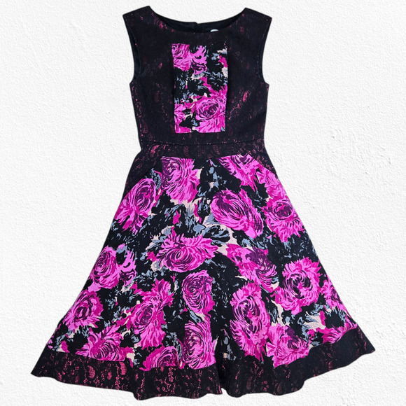 Tracy Reese Fuchsia Mums Contrast Frock Dress Silk Linen Size 2 Pockets NWT - Picture 1 of 12